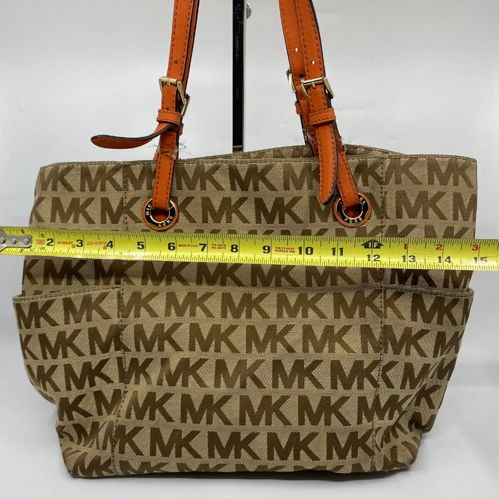 Michael Kors L Tan Orange Jacquard Fabric Tote - Picture 3 of 12